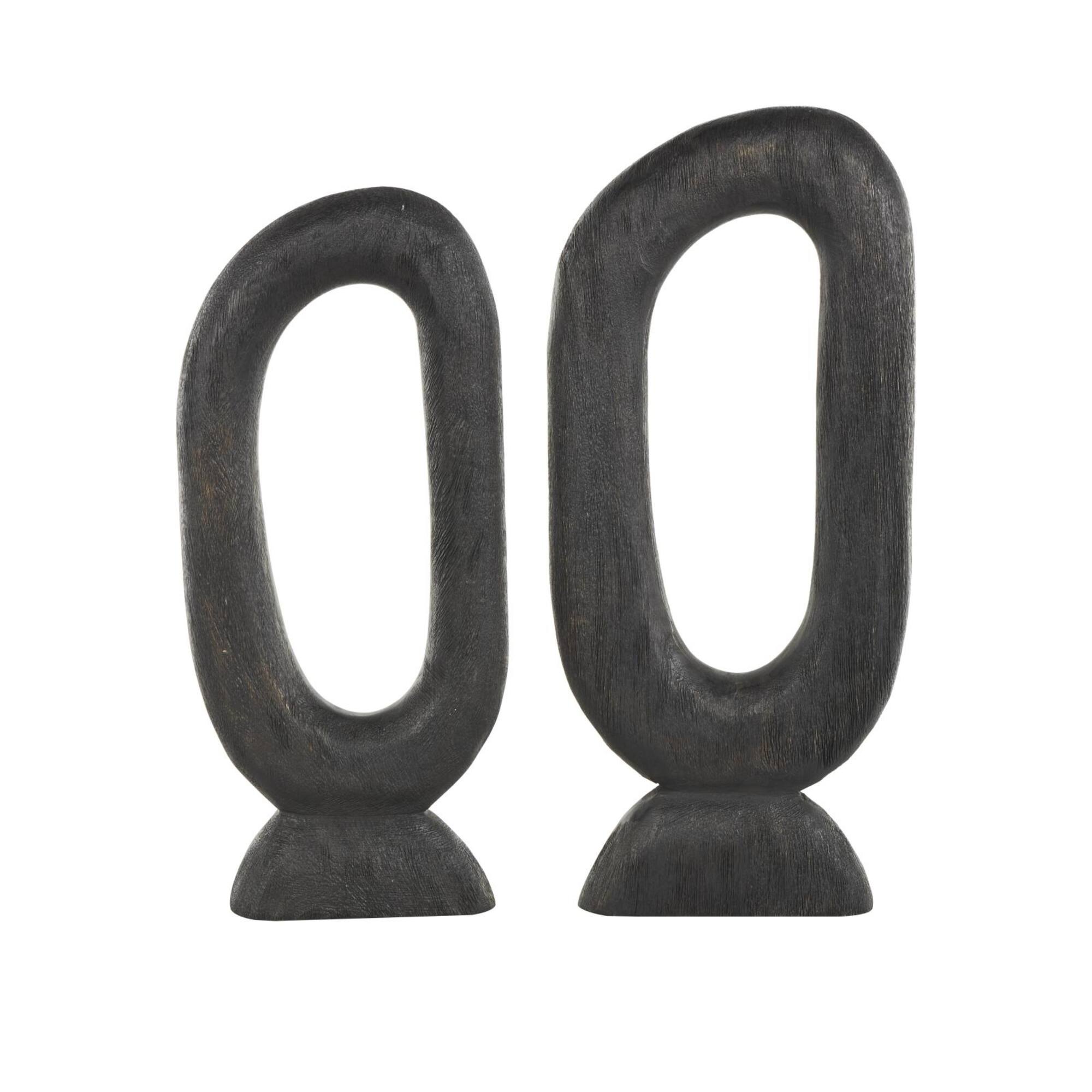 Black Mango Wood Abstract Oval Sculpture Set